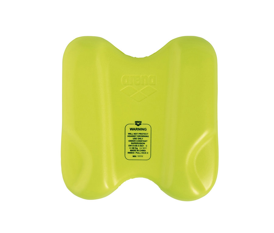 Ein gelbes Arena Pull Kick II Schwimmbrett vor einem weißen Hintergrund.