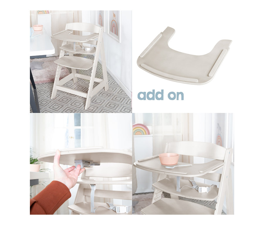 Verschiedene Ansichten des beigen roba Babyhochstuhls Sit Up Flex.