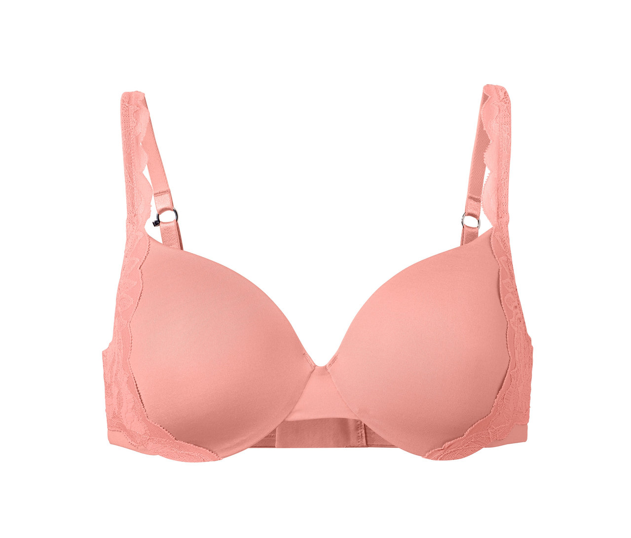 Aprikotfarbener T-Shirt-BH mit Spitze an Trägern und Seiten.