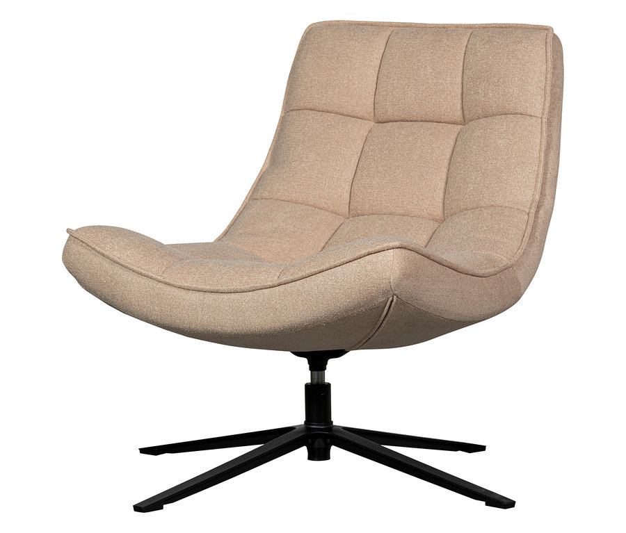 Frontansicht des naturfarbenen Woood Drehsessels "Maudi" mit schwarzem Gestell.