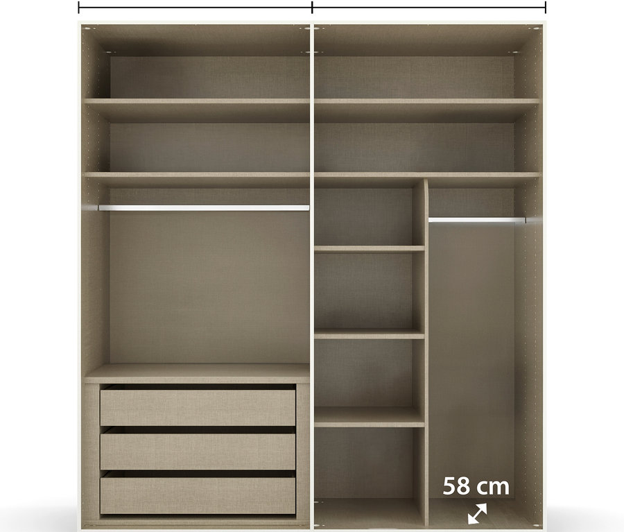 Innenansicht des 4-türigen Kleiderschranks "Purisma" von Rauch.
