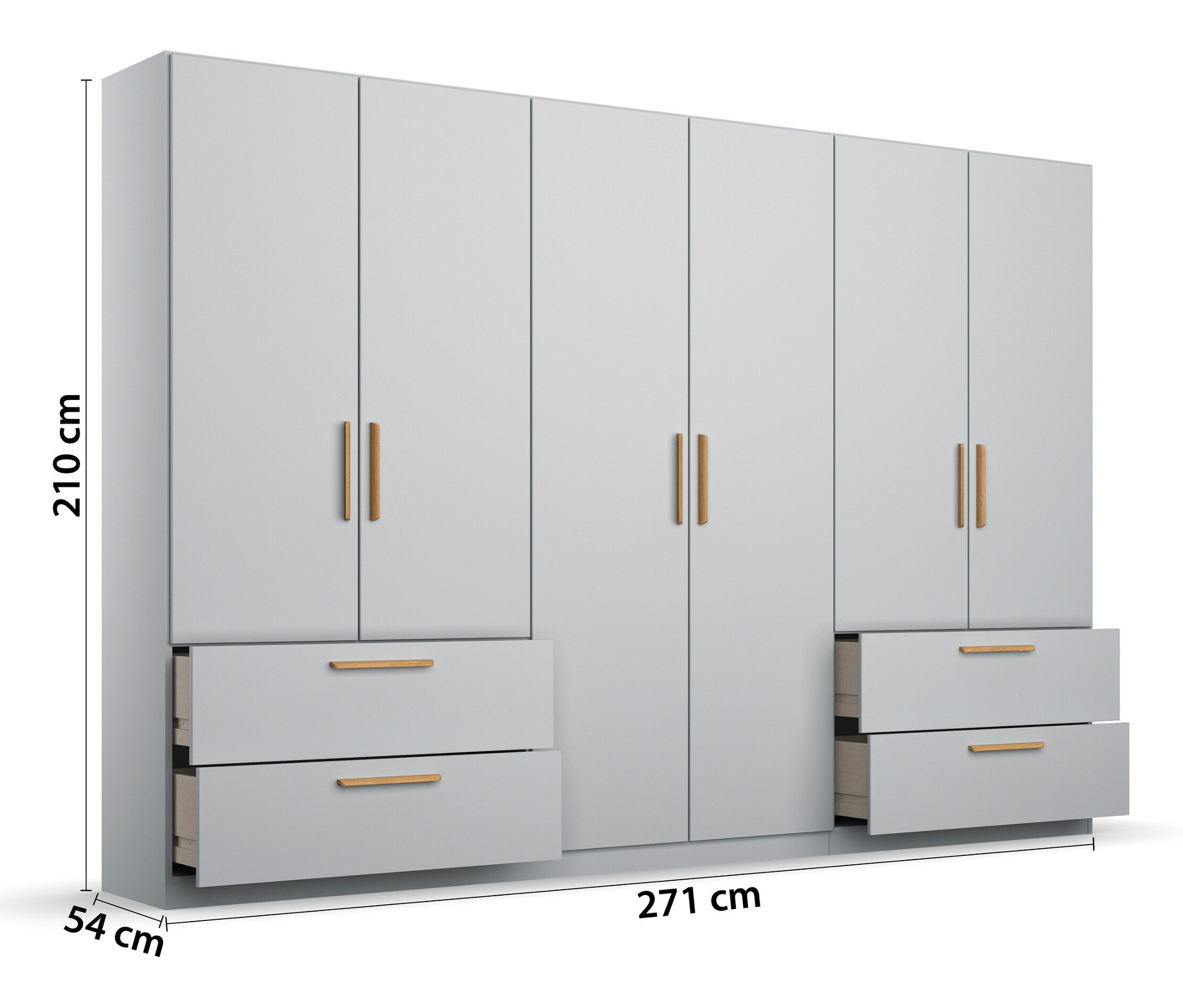 Thumbnail - Rauch Drehtürenschrank "Skandi" 6-türig seidengrau - 271x54x210cm - braun - Holz