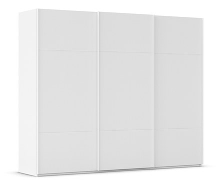 Weißer Schiebetürenschrank mit sechs Paneelen, drei oben und drei unten.