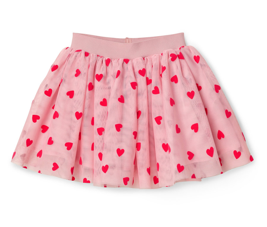 Rosa Tüllrock mit roten Herzen.