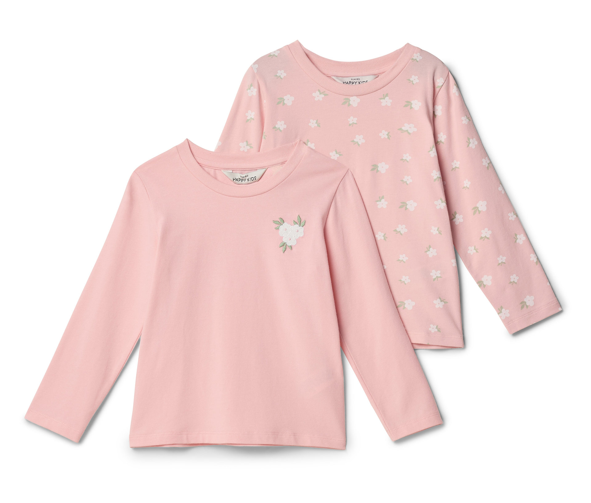 Tchibo - 2 Kinder-Langarmshirts - Gr. 62/68 - hellrosa/geblümt