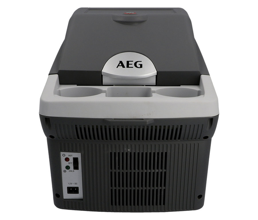 AEG Bordbar »BK16« in Dunkelgrau und Hellgrau mit Becherhaltern und Temperaturregelung an der Seite.