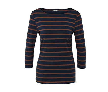 Gestreiftes Langarmshirt in Dunkelblau und Braun.