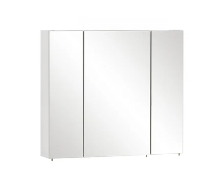 Weißer Spiegelschrank »Basic«, 80 cm, mit drei Spiegeltüren vor weißem Hintergrund.