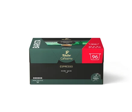 Eine Packung Cafissimo BARISTA Espresso Brasil - 96 Kapseln von Tchibo.