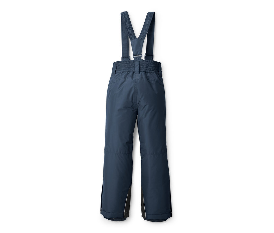 Blaue Skihose mit Hosenträgern.