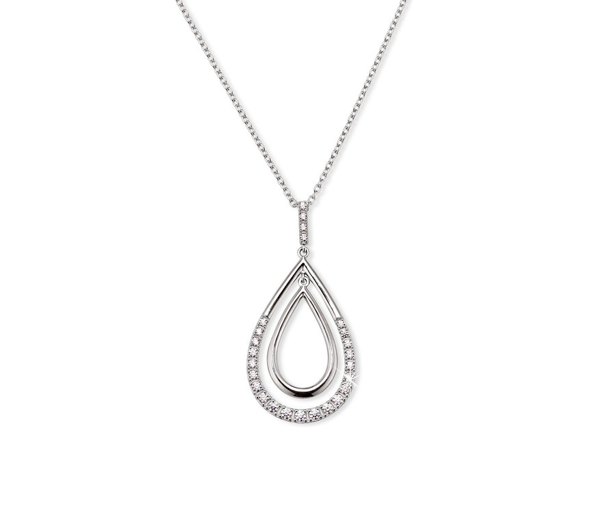 Silberkette, Tropfen mit Zirkonia.