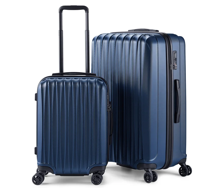 Blaues Hartschalenkoffer-Set, groß und klein.