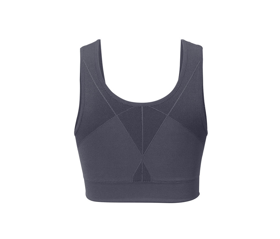 Detailansicht eines grauen Seamless-Sport-Bustiers.