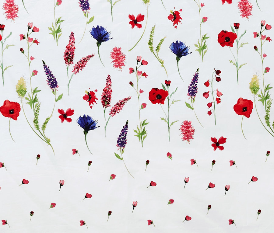 Blumenmuster auf Perkal-Wendebettwäsche, Doppelgröße.