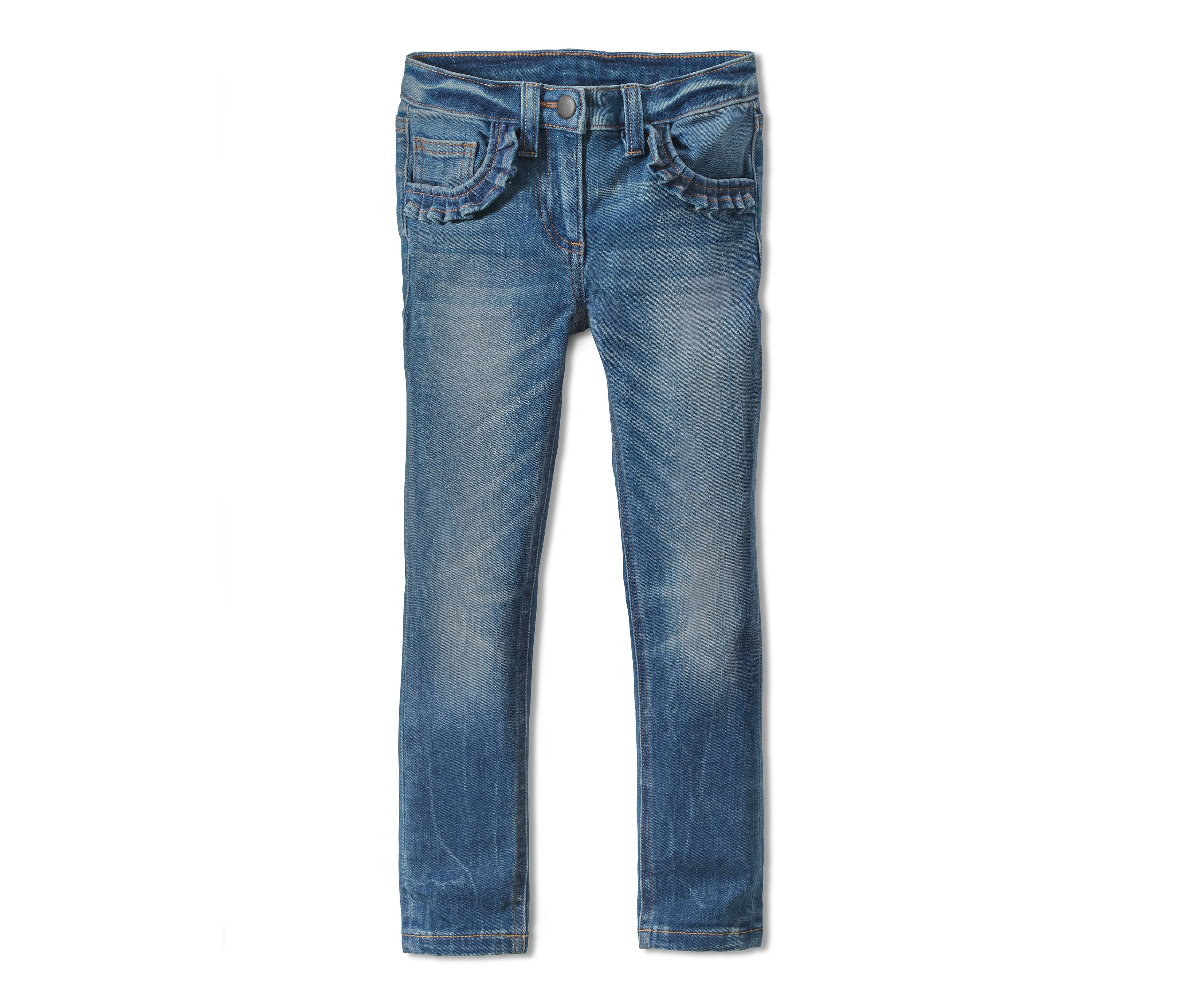 Eine blaue Jeans.