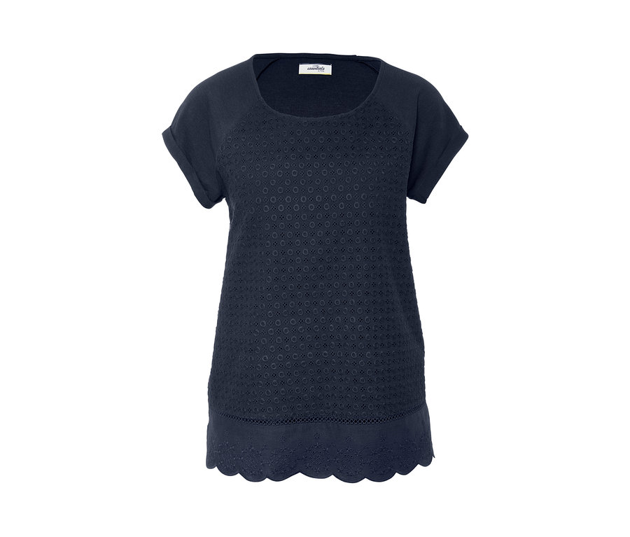 Marineblaues Blusenshirt mit Lochstickerei.