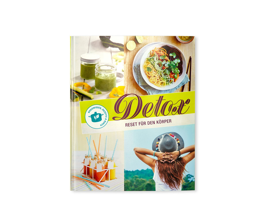Kochbuch mit der Aufschrift Detox, Reset für den Körper.