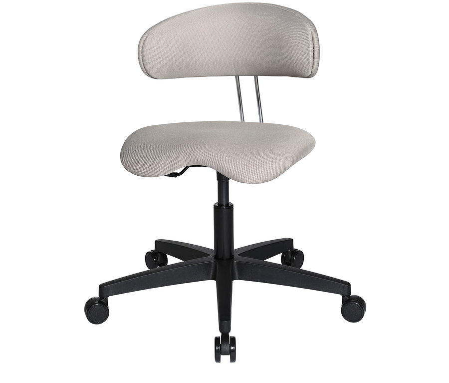 Grauer Topstar »ERGO ROLLHOCKER« mit Rückenlehne und schwarzem Rollgestell.