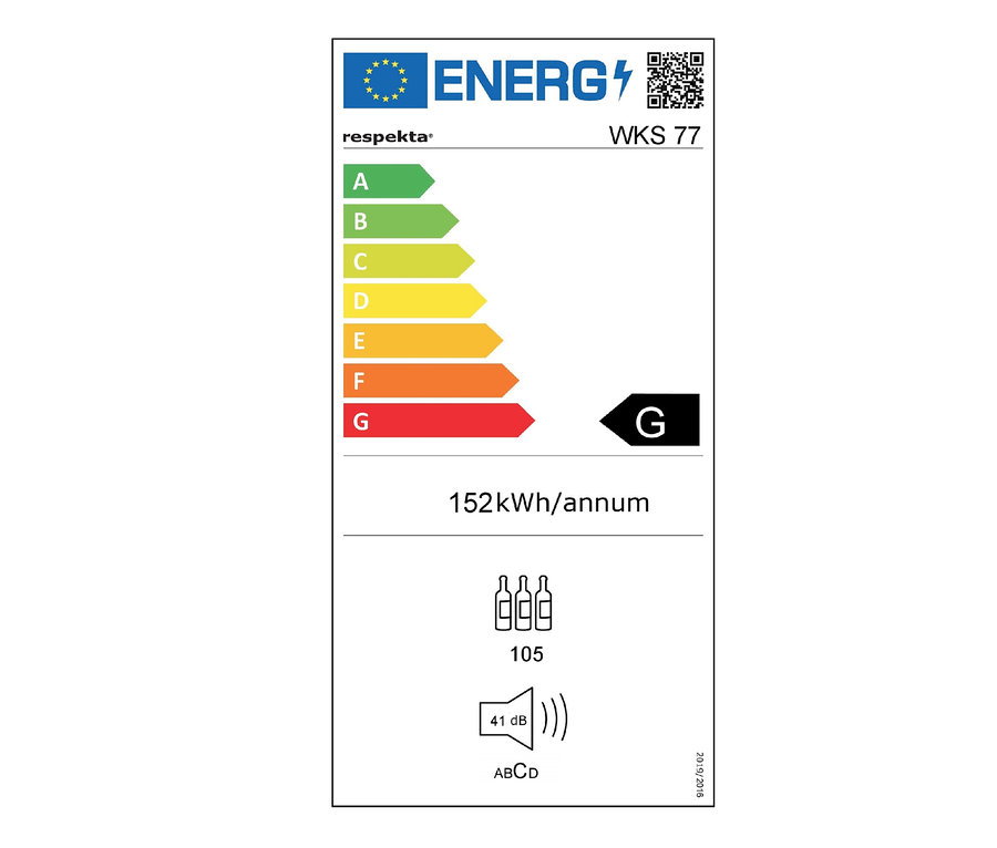 Energielabel des Respekta®-Weinkühlschranks »WKS77«, G (von A bis G).