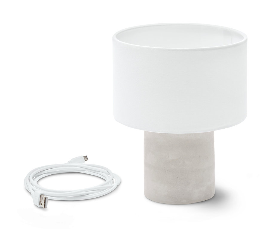 Eine LED-Akku-Tischleuchte mit Ladekabel.