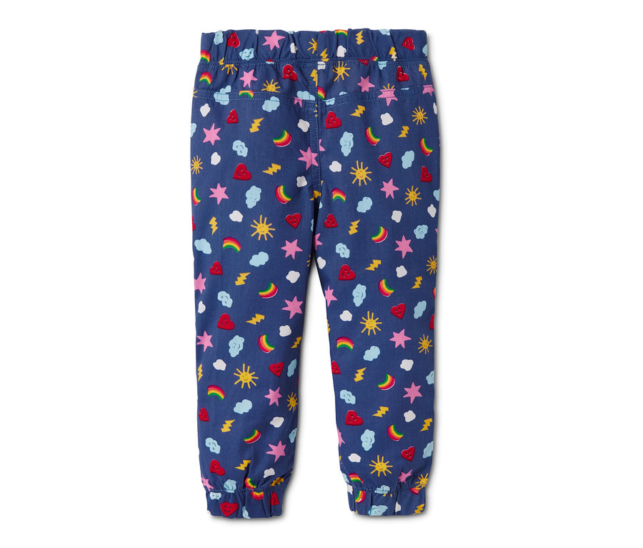 Blaue Schlupfhose aus Bio-Baumwolle mit Mehrfarbigem Alloverprint.