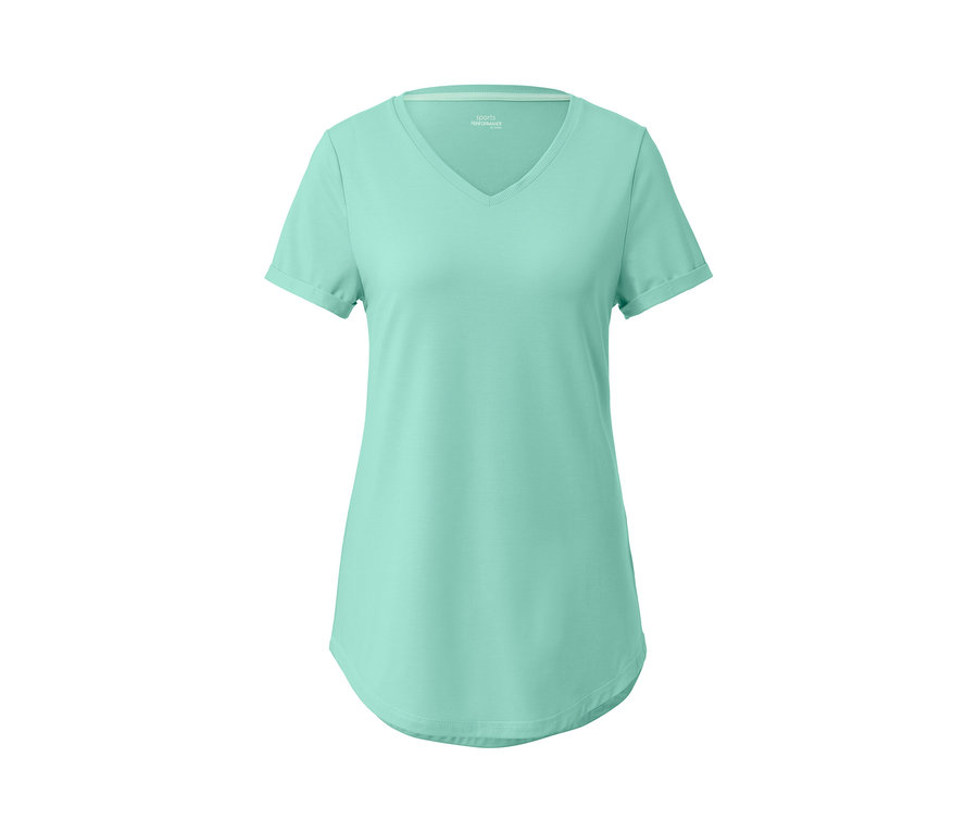 Mintfarbenes Sport-Longshirt mit kurzen Ärmeln.