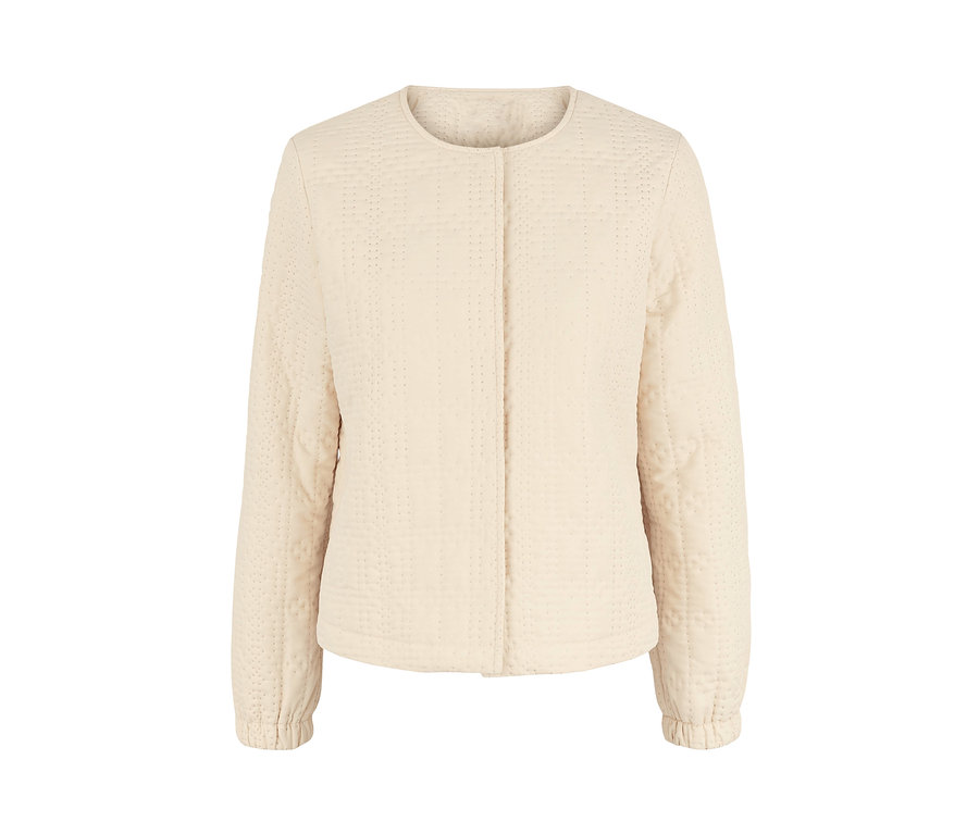 Eine beige, leichte Jacke.