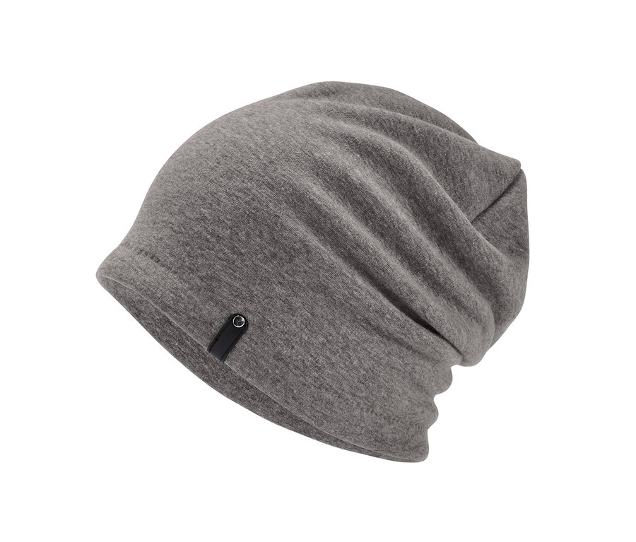 Graue Sweatmütze.