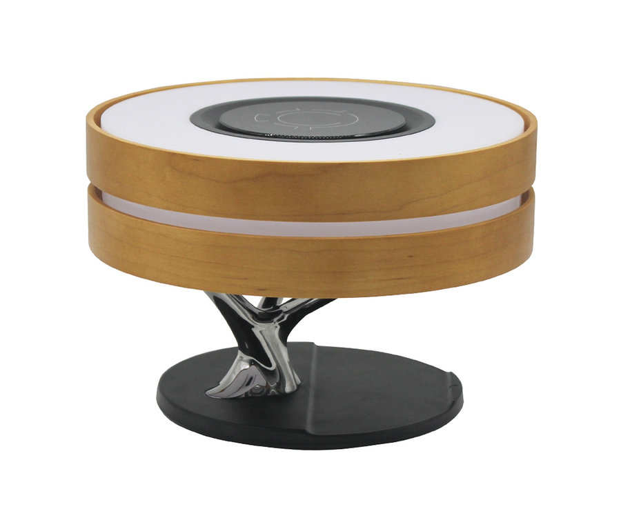 Eine FONTASTIC-Multifunktionslampe »Icona« mit Dimmfunktion, kabellosem Aufladen und Bluetooth-Lautsprecher.