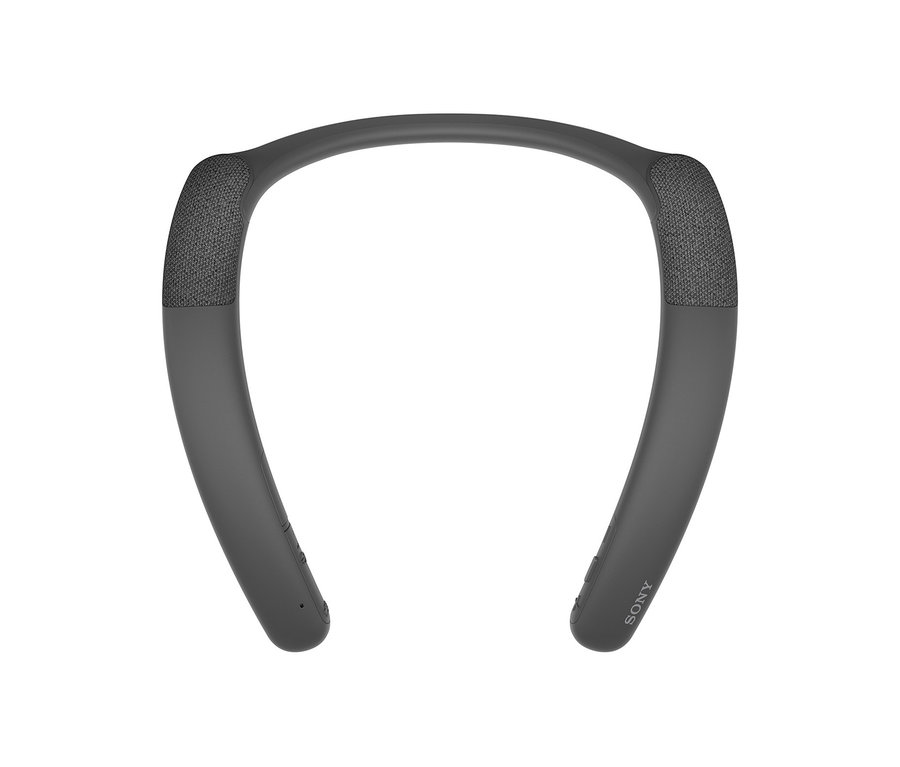 Schwarzer Sony Bluetooth-Nackenbügel-Lautsprecher »SRS NB10« auf weißem Hintergrund.