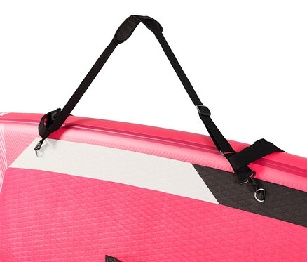 Detailaufnahme eines pinken Aqua Marina SUP-Boards »Coral« mit schwarzem Tragegurt.