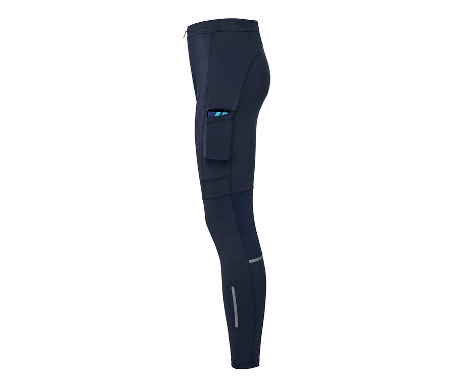 Blaue Thermotight mit einer Tasche, in der ein Telefon zu sehen ist.