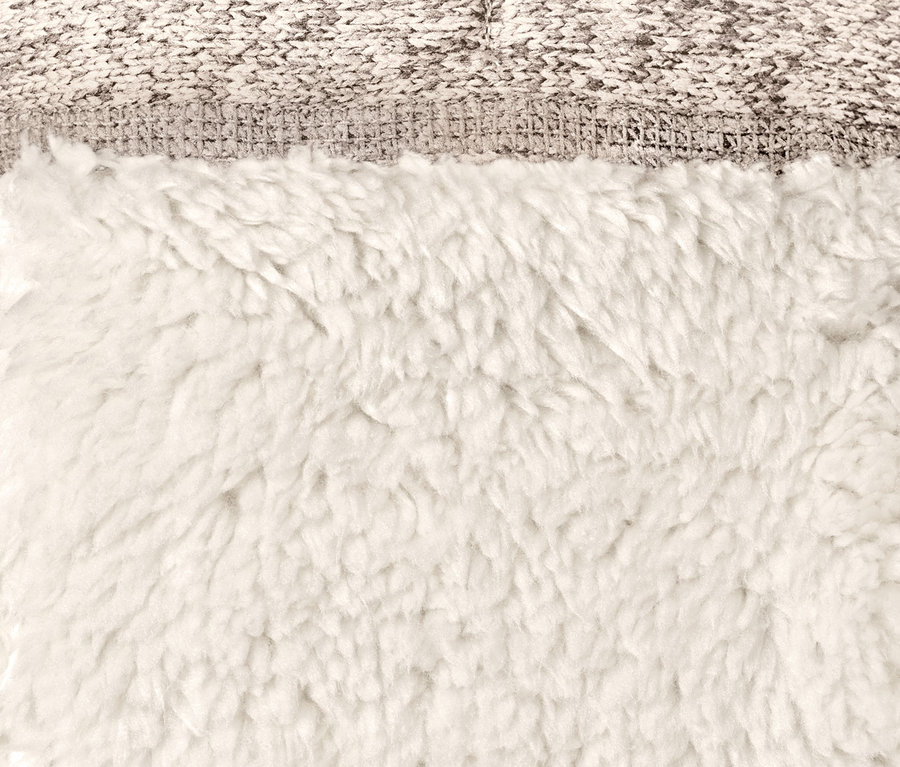 Detailansicht einer beigen Teddy-Strickfleecejacke.