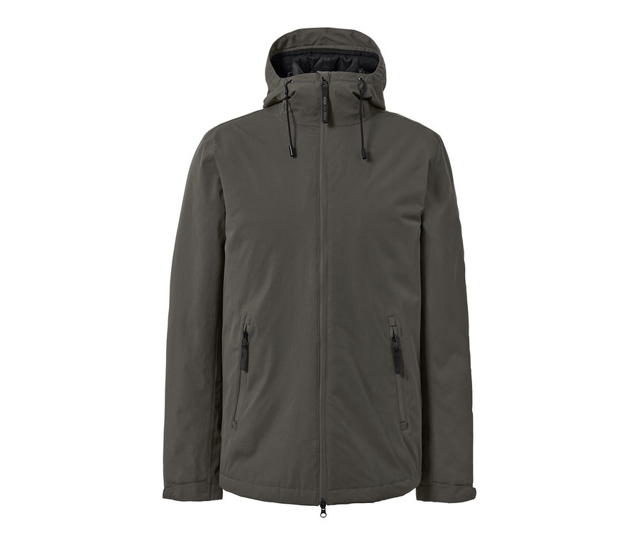 Graugrüne 3-in-1-Outdoorjacke mit Reißverschlussweste.
