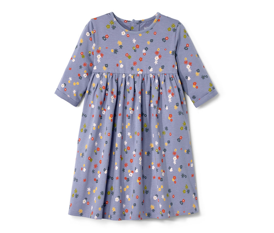 Ein Baby-Jerseykleid mit Blumenmuster.