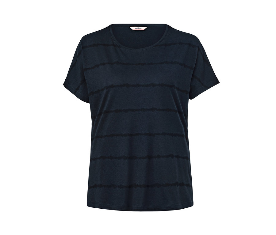 Dunkelblaues Shirt mit Rundhalsausschnitt.
