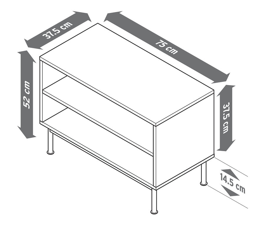 Zeichnung eines offenen Regalmoduls "Flemming", ca. 75 x 37,5 cm, Eichendekor.