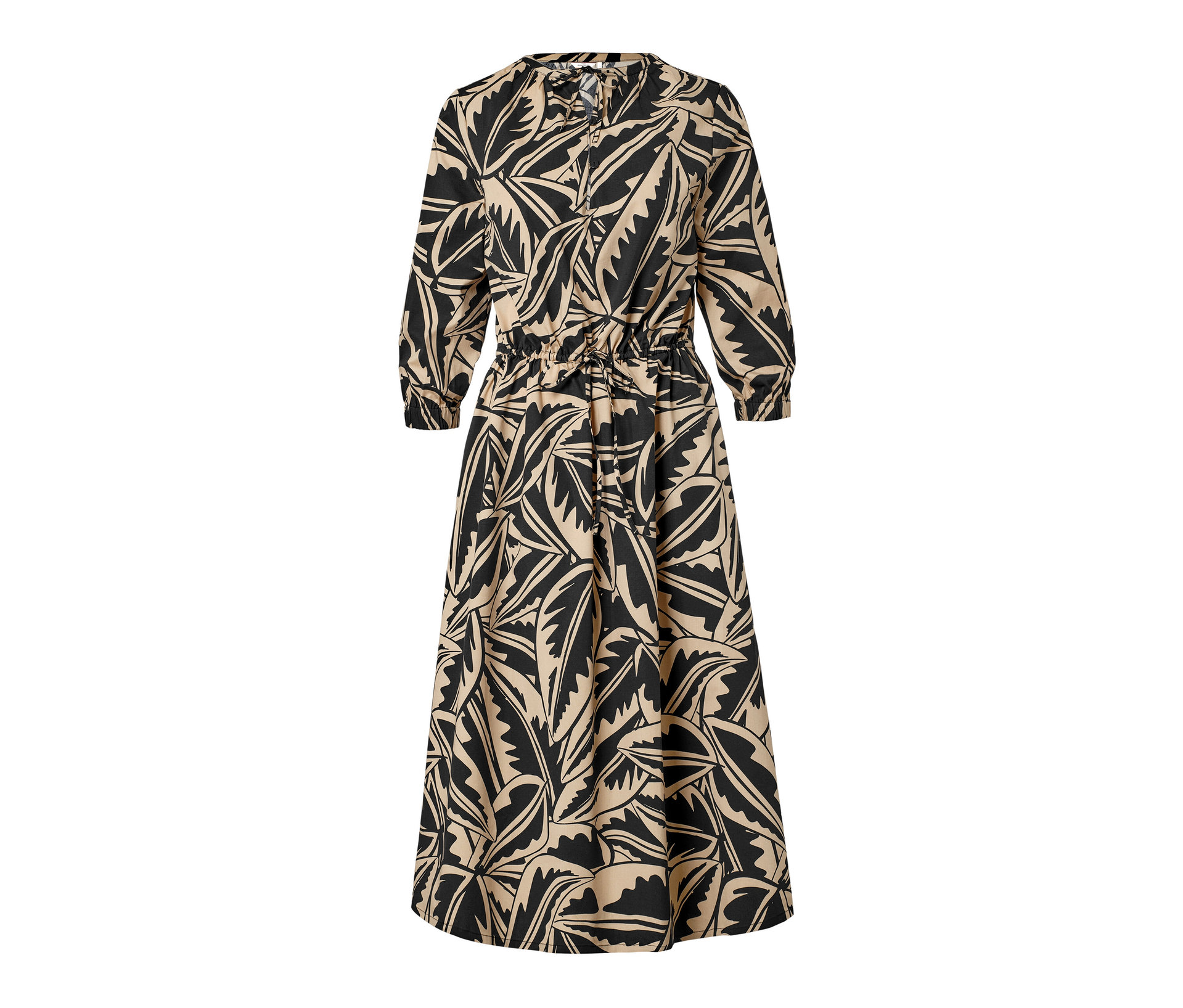 Popeline-Kleid mit Palmenblätter-Druck - Damen - Gr. 34 - schwarz/print - schwarz