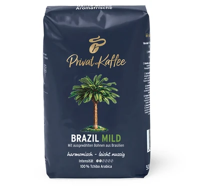 Eine Packung Privat Kaffee Brazil Mild - 500 g Ganze Bohne.