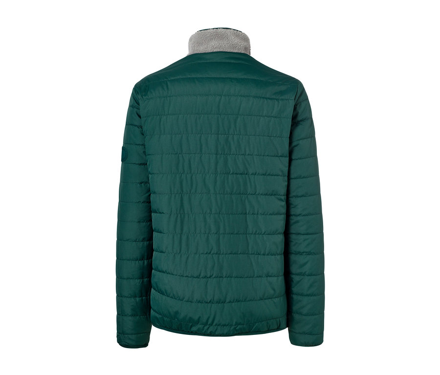 Rückansicht einer Wendejacke mit grauem Saum.