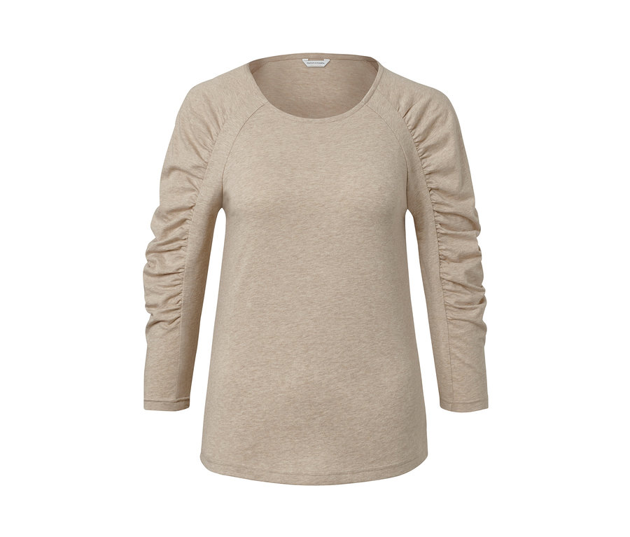 Beiges Shirt mit 3/4-Arm.