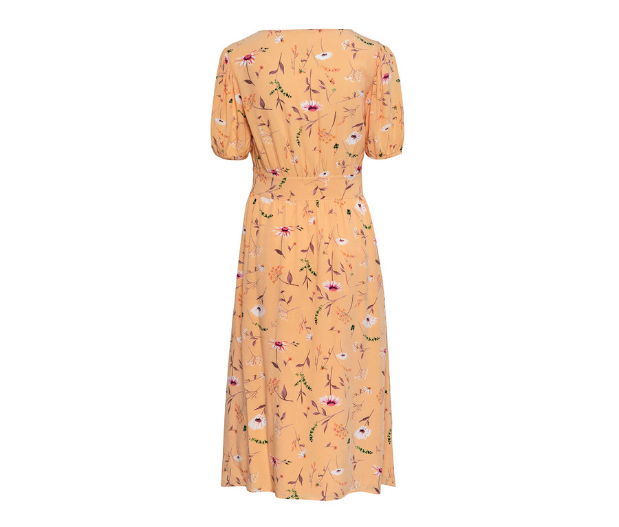 Gelbes Kleid mit Blumenprint.