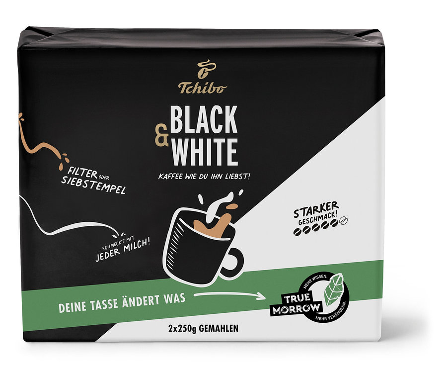 Eine Packung BLACK & WHITE gemahlener Kaffee, 500 g.