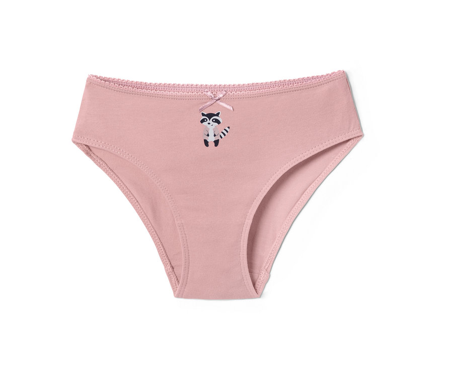 Rosa Mädchen-Slip mit Waschbär-Motiv, 1 Stück aus dem 7er-Pack.