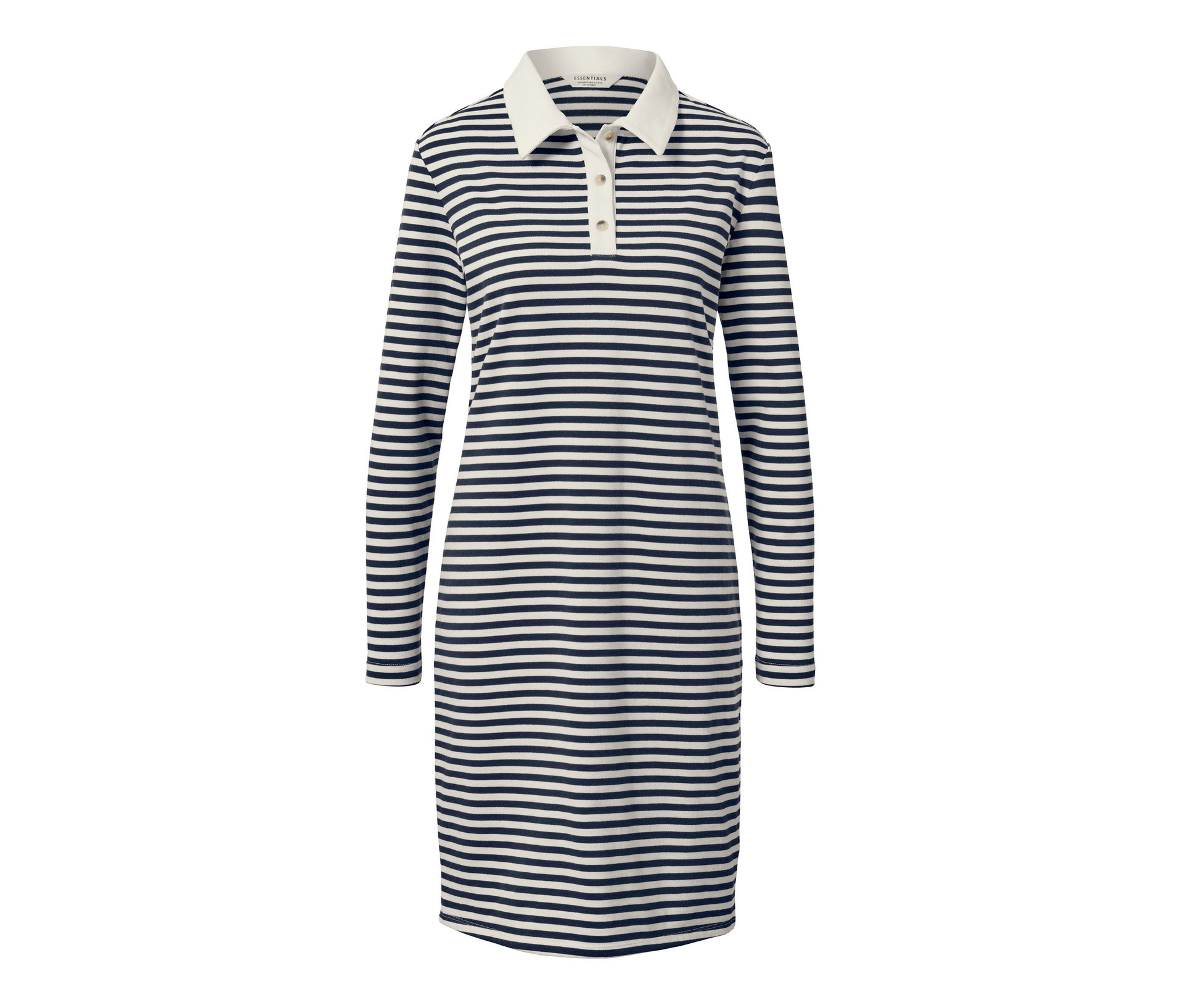 Gestreiftes Sweatkleid mit Polokragen - Damen - Gr. M - dunkelblau/gestreift - dunkelblau