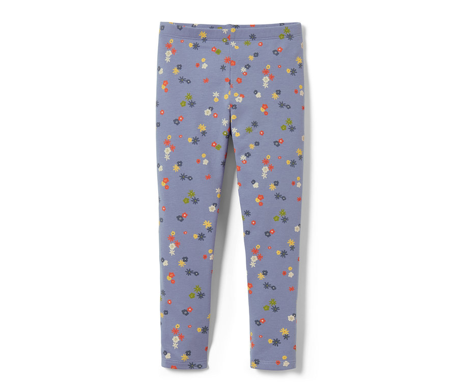 Lila Baby-und-Kleinkind-Leggings mit Blumenmuster.