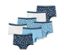 2x dunkelblau und 2x hellblau mit Blumenprint, 1x hellblau, 1x dunkelblau, 1x weiß