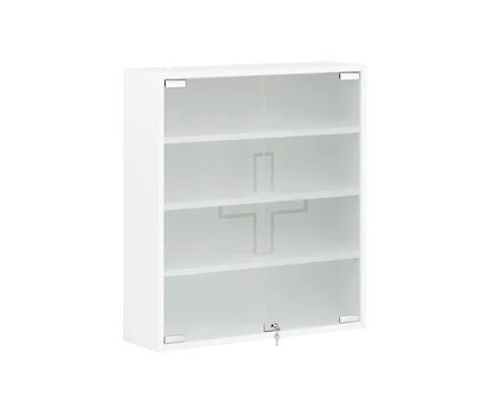 Weißer Medikamentenschrank »Wido« mit Glastüren und Schlüssel.
