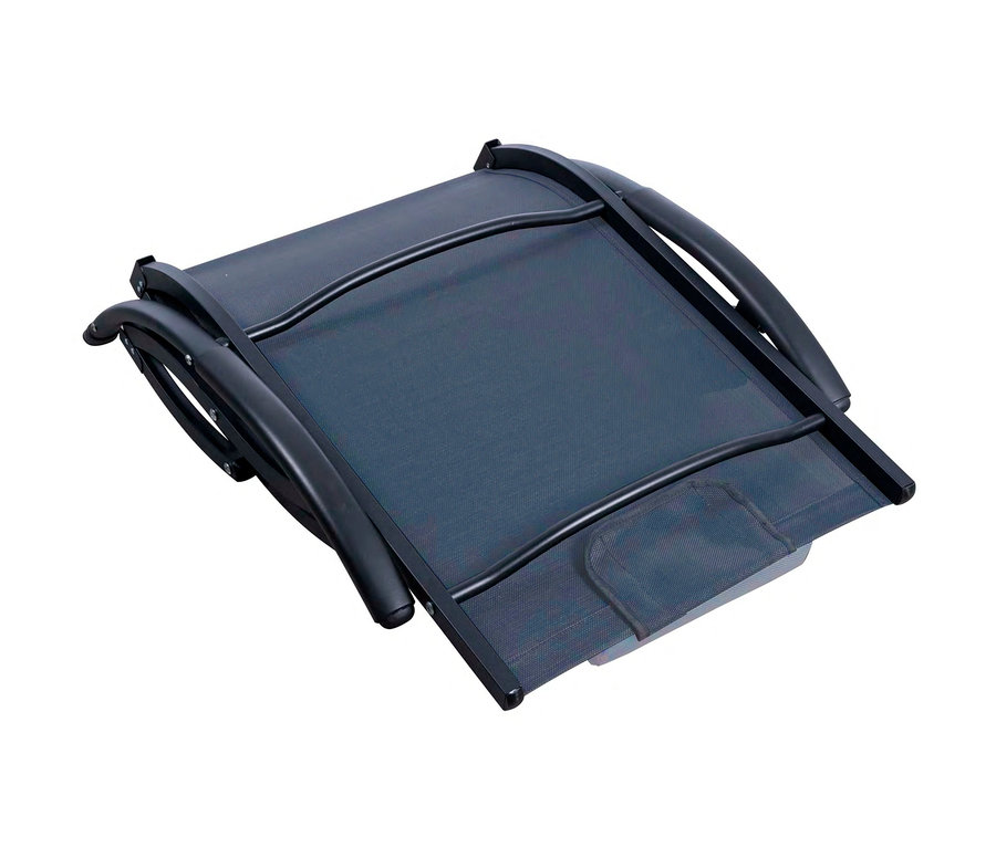 Zusammengeklappte schwarze Leco Sonnenliege »Katharina«.