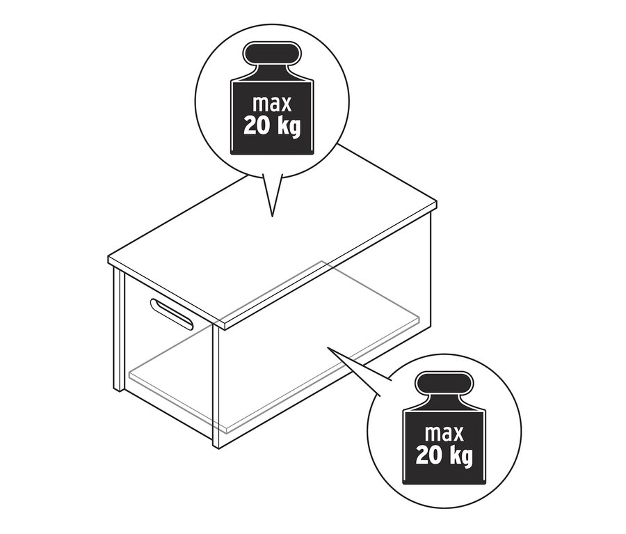 Illustration einer Stapelbox mit Deckel, maximale Tragkraft 20 kg.